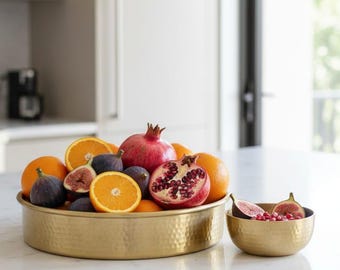 Handmade Hammered Brass Fruit Bowl Set, Decorative Kitchen Centerpiece, Modern Serving Bowl, Artisan Metal Table Decor, Elegant Fruit Basket