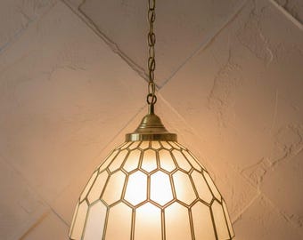 Handmade Stained Glass Pendant Light, Brass Hanging Lamp, Tiffany Style Ceiling Light, Modern Glass Chandelier, Kitchen Island Lighting