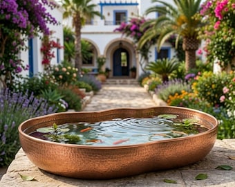 Vasca da giardino in rame realizzata a mano, grande fontana in rame martellato, acquario da esterno, fioriera decorativa in rame, decorazione di lusso per il giardino.