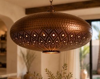 Handmade Copper Pendant Light, Moroccan Hanging Lamp, Hammered Copper Chandelier, Luxury Ceiling Light, Modern Rustic Lighting Fixture