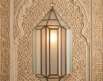 Large Moroccan Lantern Pendant Light, Handmade Brass Glass Hanging Lantern, Islamic Chandelier, Modern Moroccan Ceiling Light.