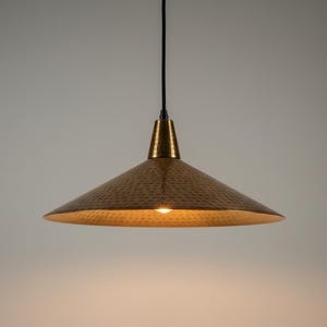 Moroccan Brass Pendant Light | Handmade Hammered Wide Shade Lamp | Boho Kitchen Lighting | Artisan Ceiling Light | Rustic Home Decor