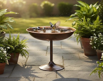 Copper Bird Bath Pedestal | Handmade Hammered Copper Bird Baths | Moroccan Bird Bath Bowl | Boho Garden Decor | Outdoor Water Feature Gift