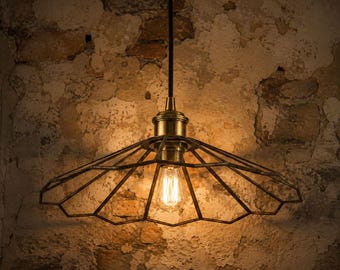 Modern Geometric Pendant Light, Minimalist Metal Hanging Lamp, Industrial Ceiling Light, Open Frame Chandelier, Brass Pendant Lighting