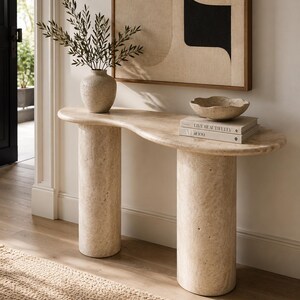 Travertine Console Table, Natural Stone Hallway Table, Organic Entryway Table, Modern Sculptural Sofa Table,Beige Stone Furniture,Home Decor
