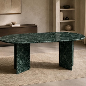 Green Marble Dining Table, Oval Marble Dining Table, Luxury Natural Stone Dining Table, Handmade Dark Green Marble Table, Custom Stone Table