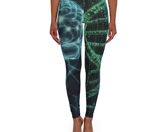 Leggings con illustrazione di spirale del DNA e cervello | Leggings con stampa integrale