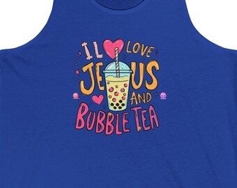 Camiseta sin mangas con ilustración de té de burbujas de Jesús: Camiseta con estampado de fe cristiana