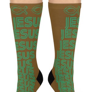Jesus Repeat Pattern-sokken met ronde hals | Christelijk vissymbool