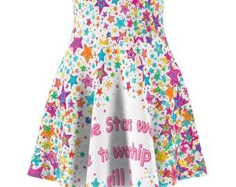 Falda skater con estampado de estrellas de colores y estrellas de confeti arcoíris