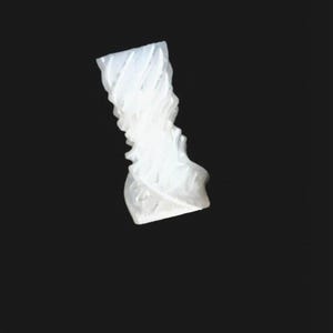 May include: A white, abstract sculpture with a flowing, organic form. The sculpture appears to be made of a translucent material, possibly resin or glass, and is set against a black background. The text "Dola AI" is in the bottom right corner.