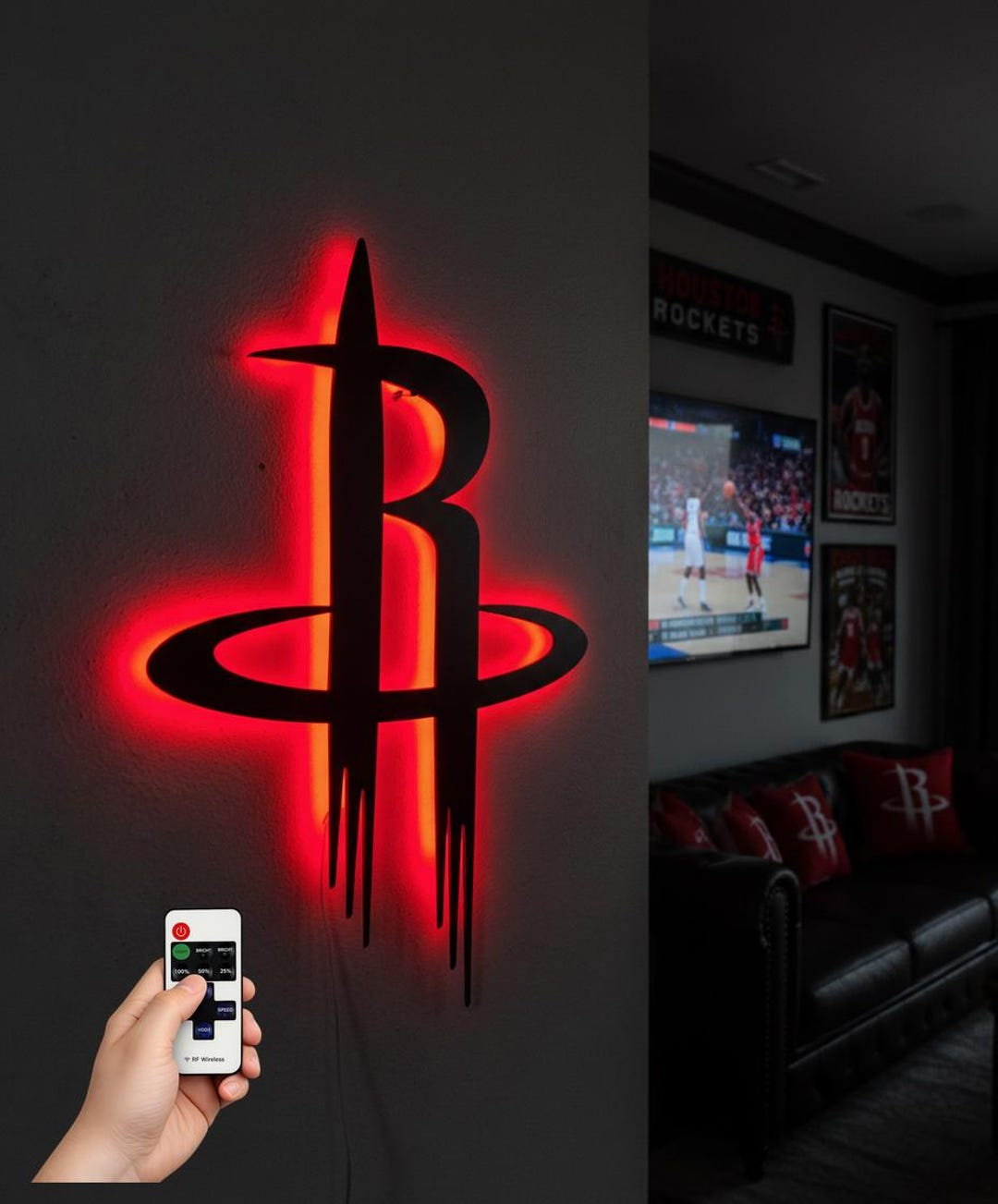 Houston Rockets LED Wall Art - Sports Team Logo Sign - Game Room Decor ...