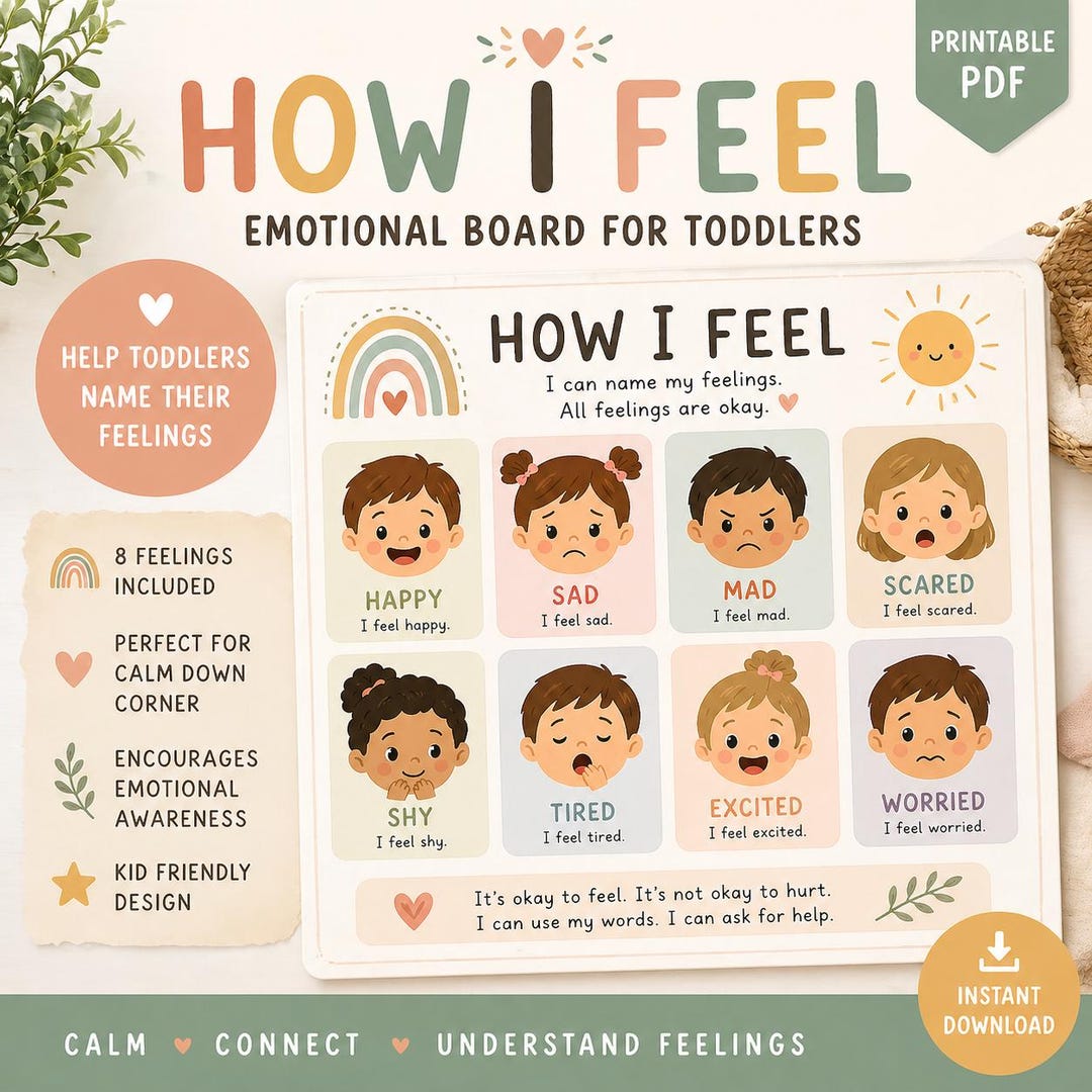 Toddler Feelings Chart Printable | Emotional Regulation Board for Calm ...