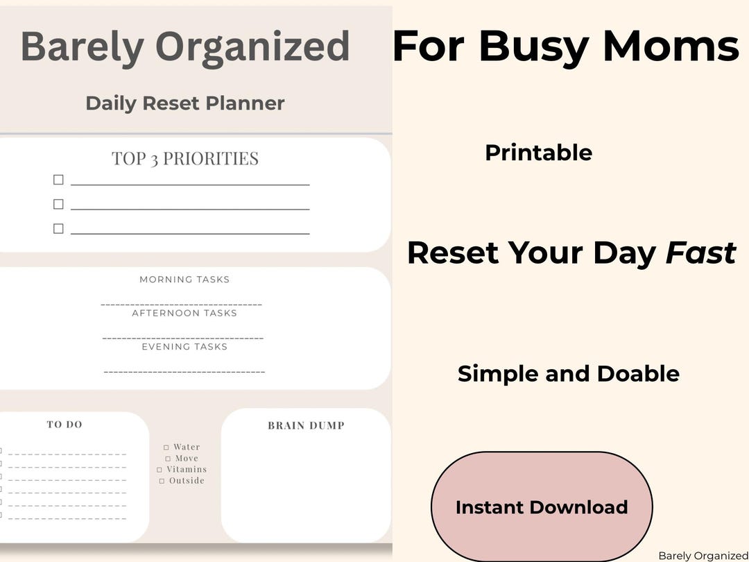 Daily Reset Planner for Busy Moms | Simple to Do List Printable ...