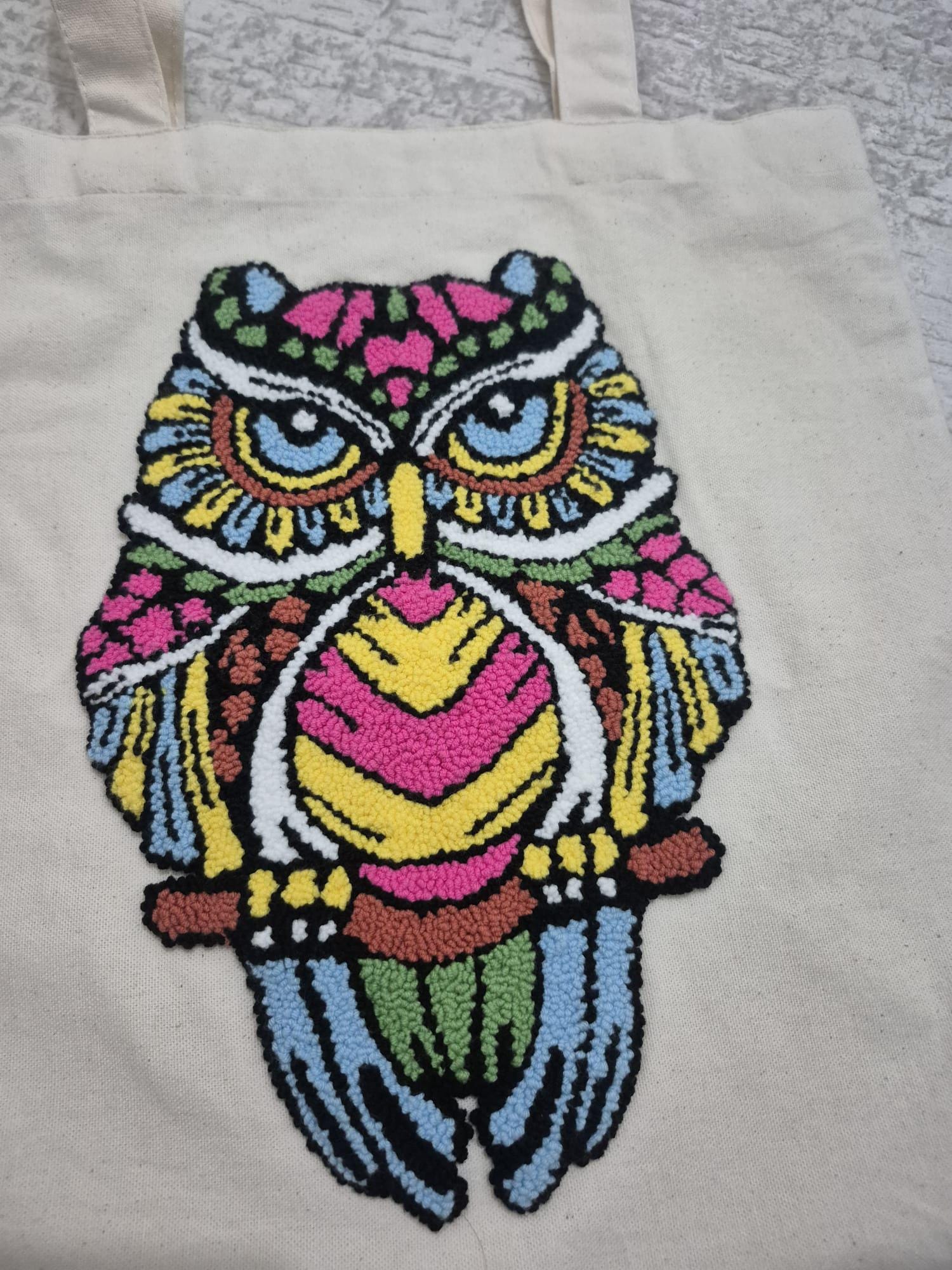 Handmade Punch Needle Owl Tote Bag &ndash; Mother&rsquo;s Day Gift &ndash; Personalized Canvas Tote