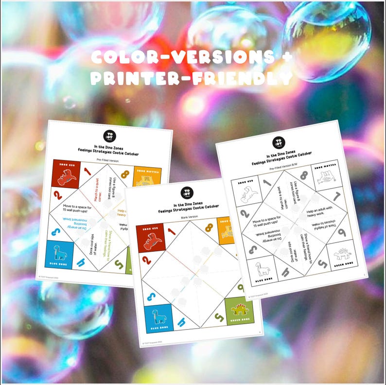 Zones of Regulation Fortune Teller, Calm Down Tool for Kids, Dinosaur ...