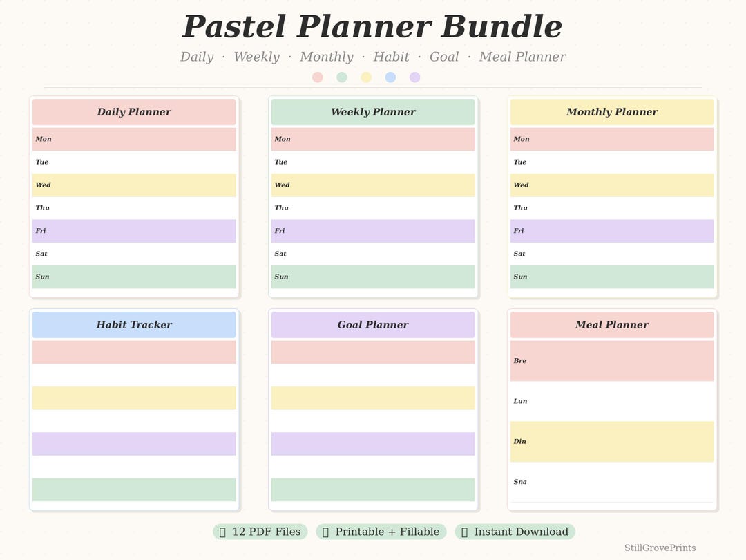 Planner Bundle | Daily Weekly Monthly Habit Goal Meal Planner ...