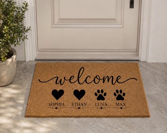 Personalized Dog Doormat, Custom Name Welcome Mat, Pet Lover Gift, Dog Owner Home Gift, Housewarming Gift, Welcome Coir Mat