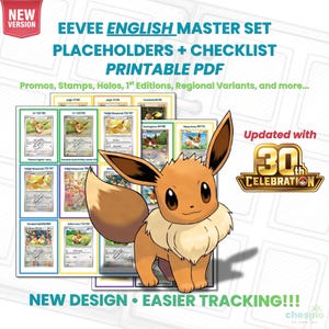Eevee English Master Set Binder Placeholders + Checklist | Printable PDF | Pokémon TCG Digital Download