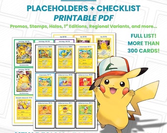 Pikachu English Master Set Binder Placeholders + Checklist | Printable PDF | Pokémon TCG Digital Download