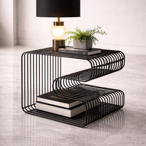 Sculptural Metal Wire Side Table, Modern Coffee Table, Minimalist Accent Furniture, Contemporary Designer Living Room Decor