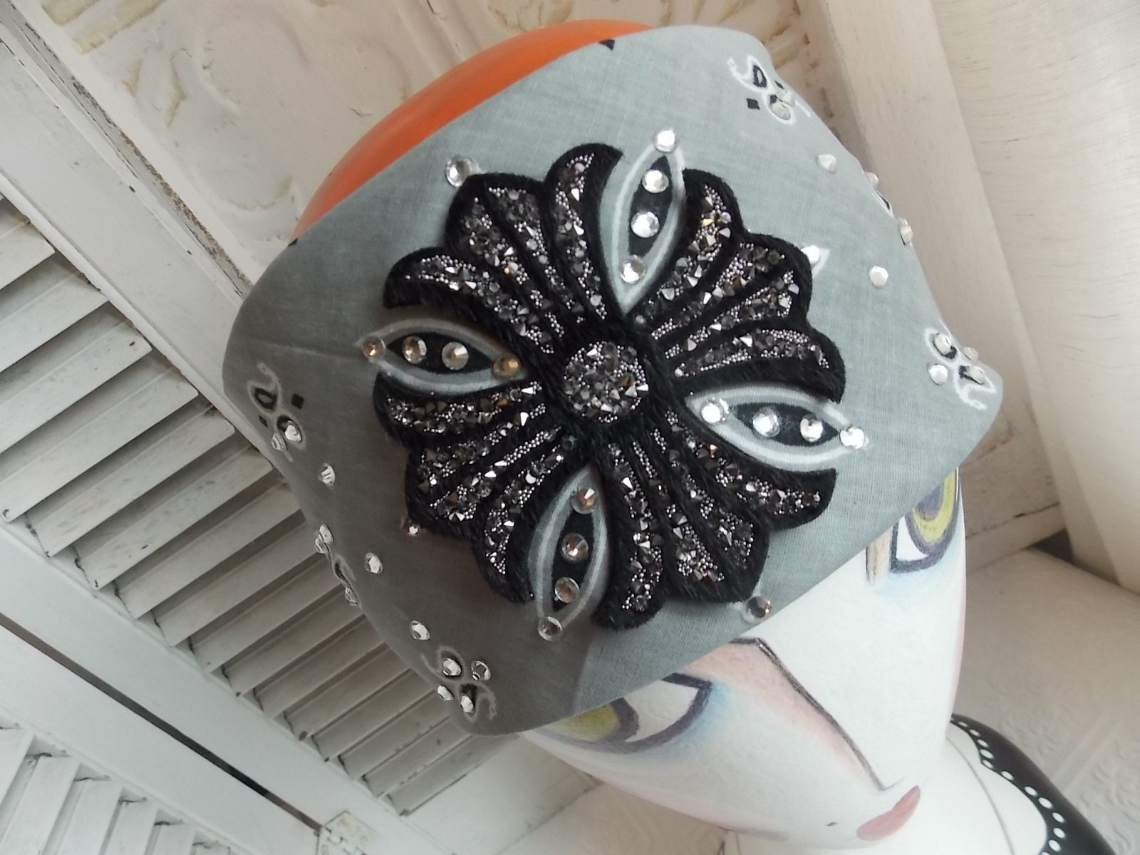 PINK Skull & Rose themed pastel  Bandana with Swarovski Crystals Blinged Out ! Rhinestone Skullpandas of the Week! : r/SkullpandaArtDolls main image 2