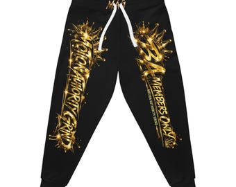 Pantalones deportivos deportivos Crown metálicos dorados, solo para miembros de BA, para él y para ella.