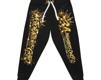 Metallic gouden kroon BA-leden, atletische joggingbroek voor hem en haar