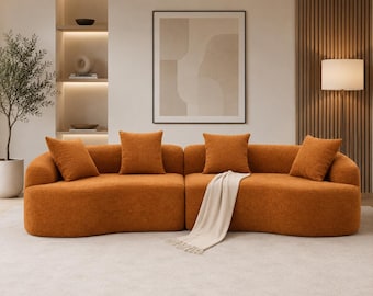 Oranje modulaire chenille-bank: moderne vloer, gezellige loungebank