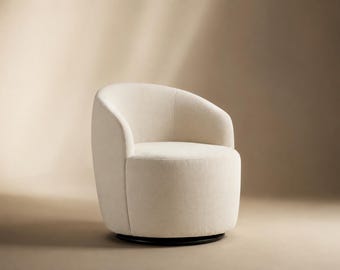 Cream Swivel Barrel Chair, Sculptural Upholstered Accent Lounge Home Furniture