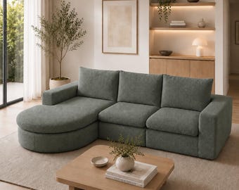 Chenille Cloud L-Shaped Modular Sectional Sofa: Modern Deep Seat Couch