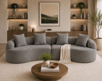 Graues Chenille Modulsofa: Moderne Boden Sitzmöbel, Kuschelige Lounge Couch