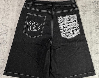 Pantalones cortos anchos estilo streetwear con bordado "FK" - blanco y negro