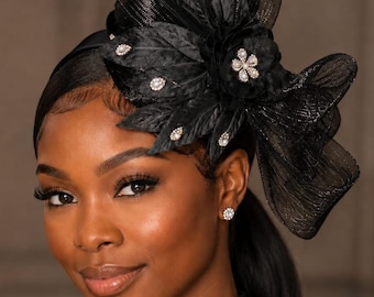 Elegant Black Floral Fascinator hat.