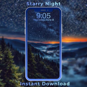 星空の壁紙 | iPhone、Android、iPadのロック画面と4Kデスクトップ | 丘の上に輝く魅惑の星空の背景 | 即時デジタルダウンロード