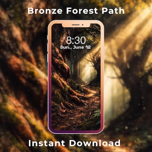 ブロンズ＆アンバーの森の小道のスマホ壁紙 | iPhone/Android 自然ロック画面 | 素朴な森の小道 | HDデジタルダウンロード