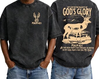 Psalm 42:1 Shirt, Christian Outdoor Tee, Vintage Washed Faith Shirt, Rustic Deer Graphic Tee, Christian Streetwear