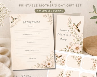 Afdrukbare Moederdagbrievenset, invulkaart, cadeaukaartjes (digitale download)