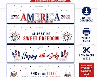 Patriotic Treat Bag Toppers | 4th of July, America 250 Designs (Digital Download)