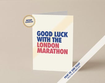 London-Marathon Good Luck Karte, Druckbare Laufkarte, Sofortiger Download, Renntag Karte, Läufer Geschenk, Rot Blau