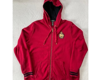 Lauren Ralph Lauren dames 1X hoodie met volledige ritssluiting Red Nautical Crest Varsity Stripe