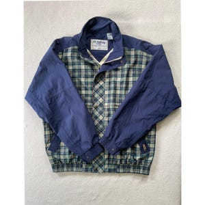 Tourney Mens Large Gore-Tex Golf Jacket Navy Blue Plaid Waterproof Windbreaker