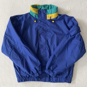 Vintage Eagles Ridge herenwindjack uit de jaren 90, maat Large, blauw met kleurblokken, model 10655