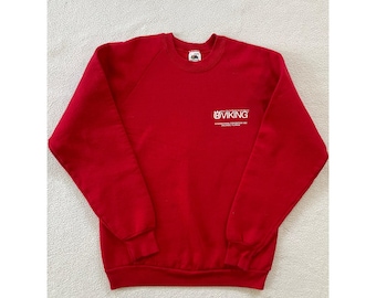 Sudadera vintage de los 90 de Fruit of the Loom para hombre, talla grande, roja, 1992 Viking Int Sew