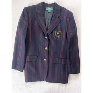 VTG 80s Lauren Ralph Lauren dames 12 blazer marine gestreepte kam kamgaren VS