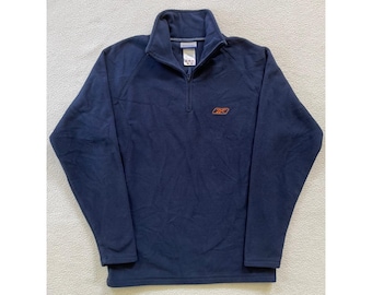 Vintage 90s Reebok Herren Small Fleece Pullover Blau Quarter Zip Gesticktes Logo