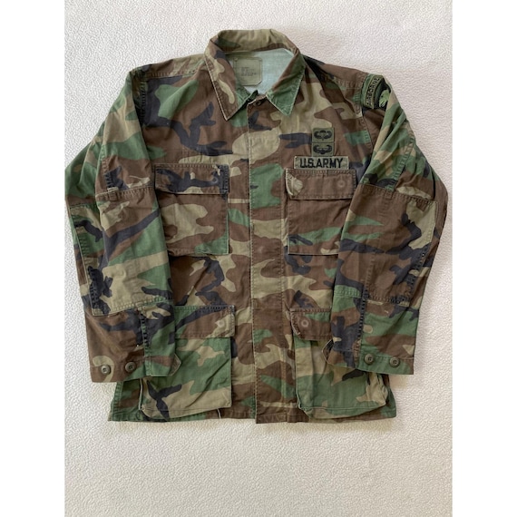 US Army Mens Small Field Jacket Camo 101st Airborne Screaming Eagle Patches 80s