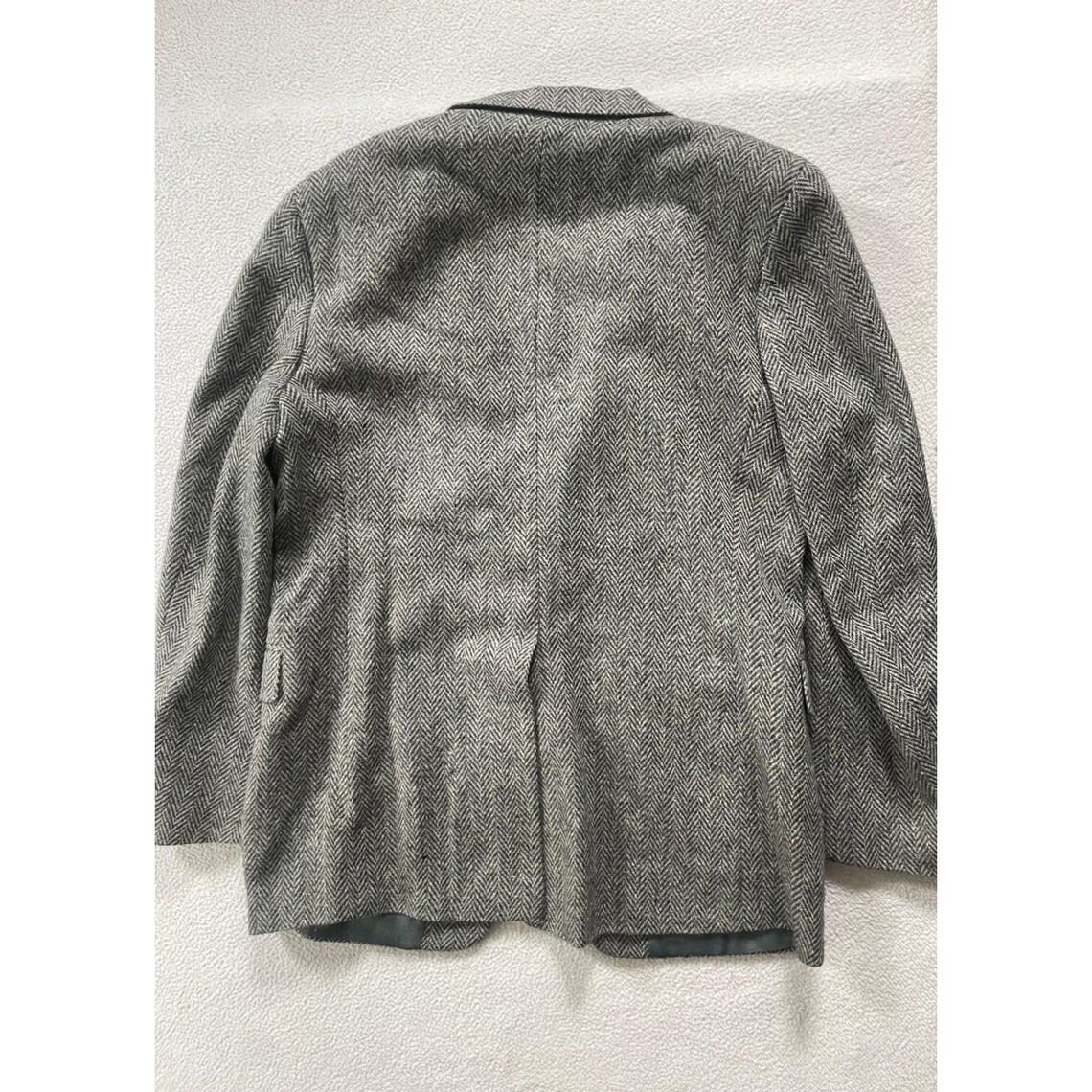 80s Vintage Woodmere Mens Large Blazer Grey Herringbone Pure Wool Sport Coat, photo 2 sur 5