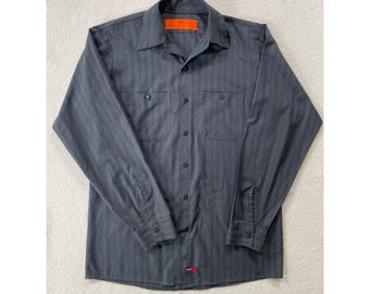Camisa de trabajo vintage Red Kap Soft Stripe – Gris carbón, Hecha en EE. UU., Talla M