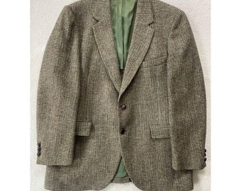 70s USA Vintage Harris Tweed Men Medium Blazer Brown Wool Houndstooth Sport Coat